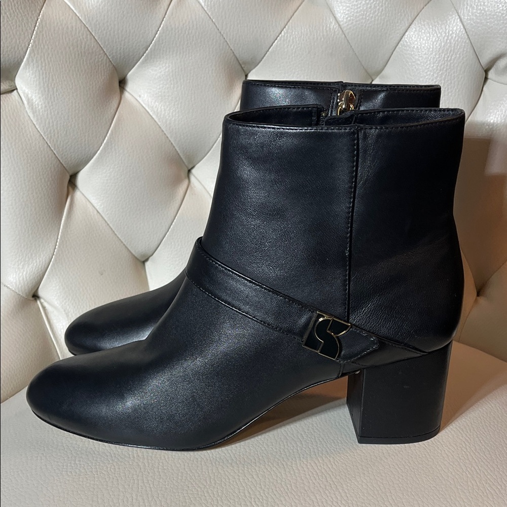 kate spade Black Leather Ankle Boots with Block Heel Size 10